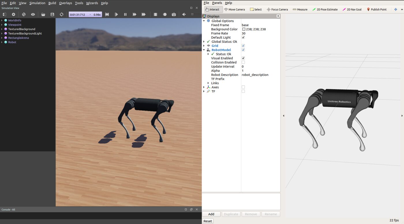Unitree A1 Webots simulation driven over ROS