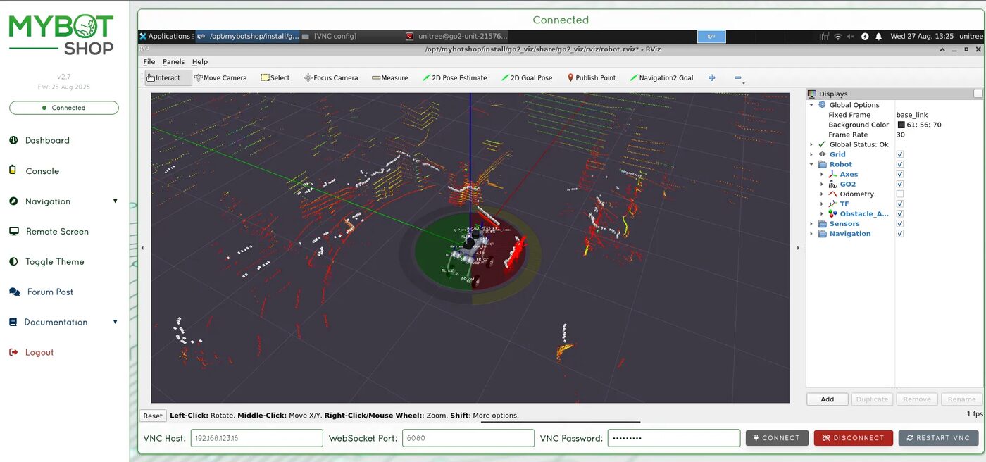 Husky A300 digital twin rendered in RViz2 over the onboard remote desktop
