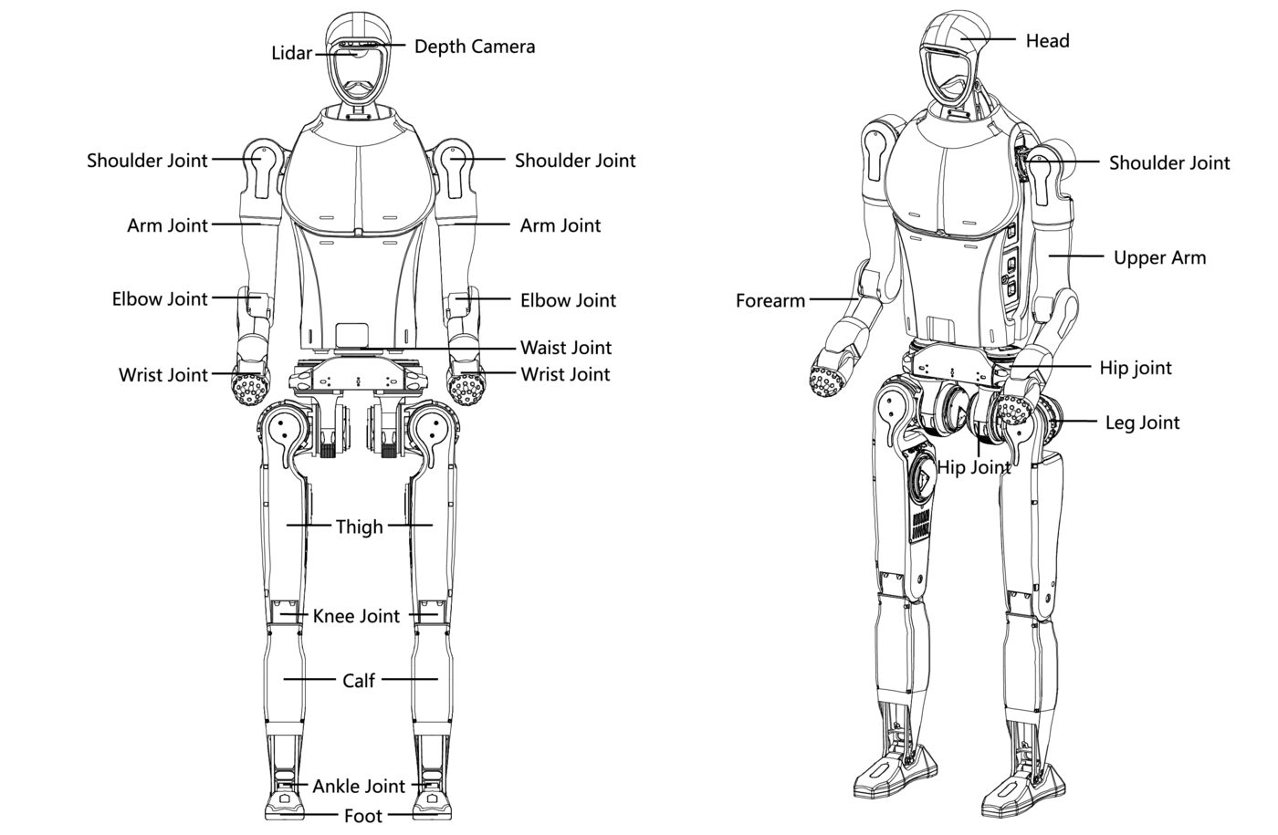 Unitree H1-2 component overview diagram, an upgraded iteration of H1 with more degrees of freedom
